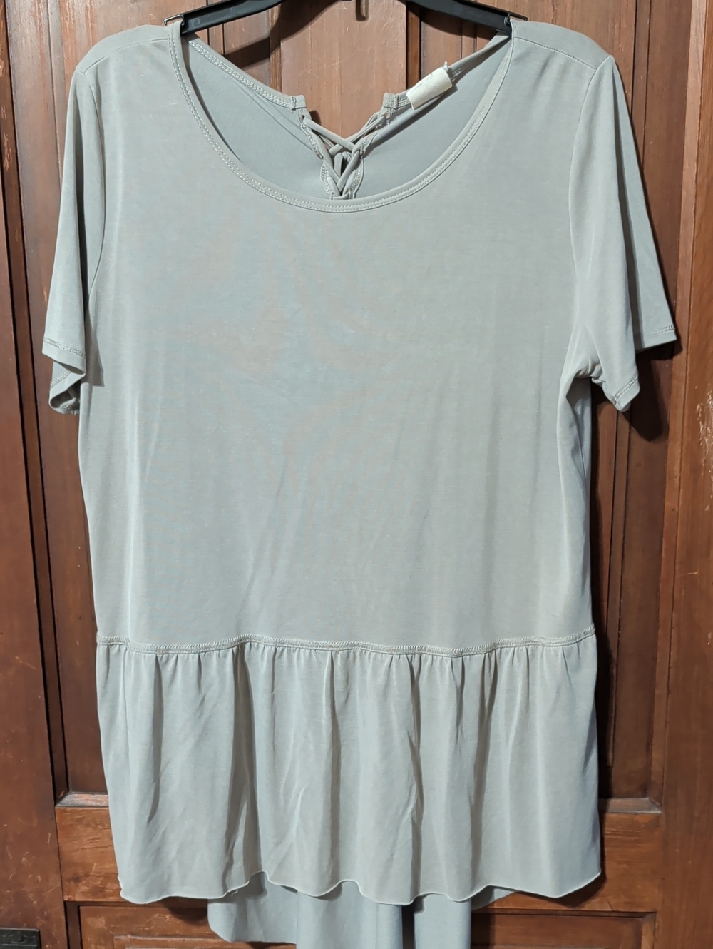 Light Sage Short Sleeve Peplum Tunic Top
